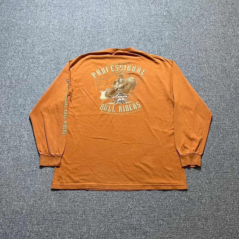 Vintage PBR Professional Bull Riders Shirt XL Orange Long Sleeve Graphic Tee 90s